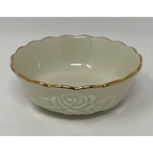 Lenox Rose Blossom 4 1/2" Small Round Serving Bowl-Scalloped Rim-24K Gold Trim